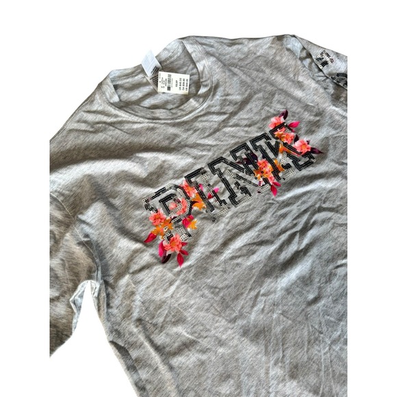 Victoria's Secret PINK Gray Bling Campus Long Sleeve Tee Tshirt NWT Sz XS - Picture 4 of 6